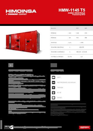 Agregaty prądotwórcze z silnikiem wysokoprężnym HIMOINSA HMW-1145 T5