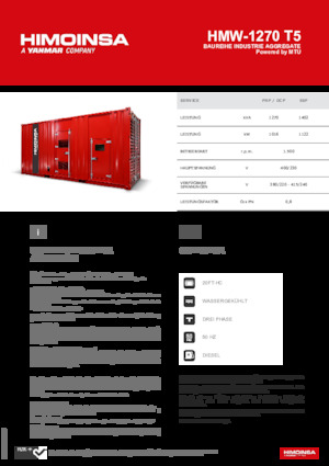 Agregaty prądotwórcze z silnikiem wysokoprężnym HIMOINSA HMW-1270 T5