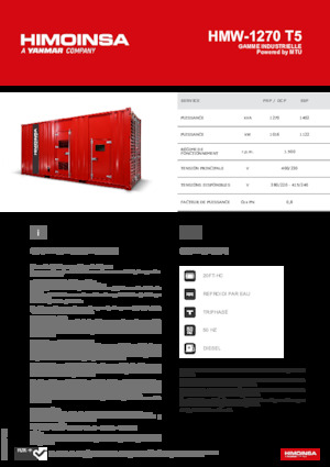 Agregaty prądotwórcze z silnikiem wysokoprężnym HIMOINSA HMW-1270 T5