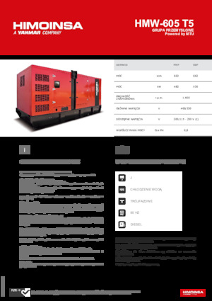 Agregaty prądotwórcze z silnikiem wysokoprężnym HIMOINSA HMW-605 T5