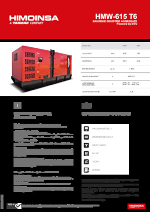 Agregaty prądotwórcze z silnikiem wysokoprężnym HIMOINSA HMW-615 T6