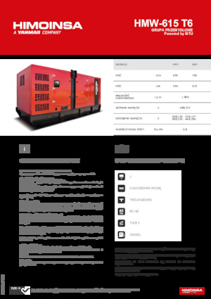 Agregaty prądotwórcze z silnikiem wysokoprężnym HIMOINSA HMW-615 T6