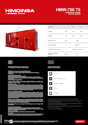 Agregaty prądotwórcze z silnikiem wysokoprężnym HIMOINSA HMW-750 T5