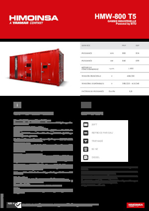 Agregaty prądotwórcze z silnikiem wysokoprężnym HIMOINSA HMW-800 T5