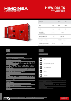 Agregaty prądotwórcze z silnikiem wysokoprężnym HIMOINSA HMW-905 T5