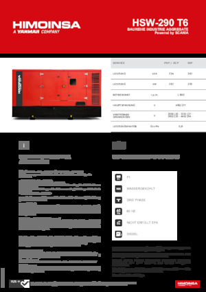 Agregaty prądotwórcze z silnikiem wysokoprężnym HIMOINSA HSW-290 T6