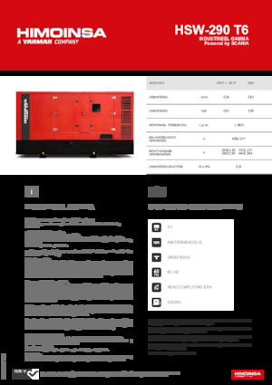 Agregaty prądotwórcze z silnikiem wysokoprężnym HIMOINSA HSW-290 T6