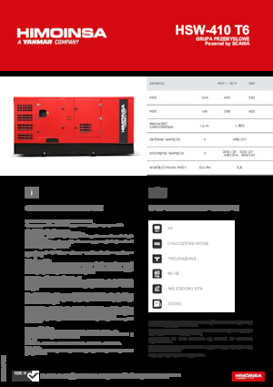 Agregaty prądotwórcze z silnikiem wysokoprężnym HIMOINSA HSW-410 T6
