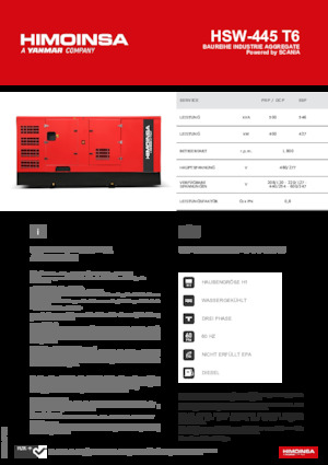 Agregaty prądotwórcze z silnikiem wysokoprężnym HIMOINSA HSW-445 T6