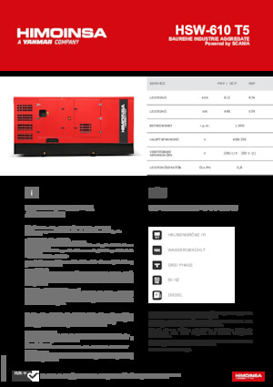 Agregaty prądotwórcze z silnikiem wysokoprężnym HIMOINSA HSW-610 T5