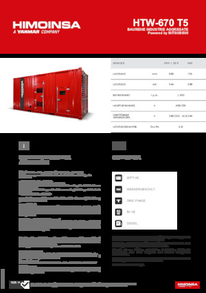 Agregaty prądotwórcze z silnikiem wysokoprężnym HIMOINSA HTW-670 T5
