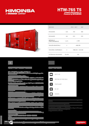 Agregaty prądotwórcze z silnikiem wysokoprężnym HIMOINSA HTW-765 T5