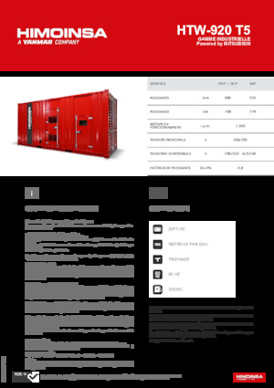 Agregaty prądotwórcze z silnikiem wysokoprężnym HIMOINSA HTW-920 T5