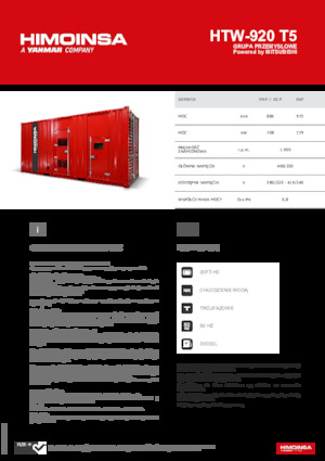 Agregaty prądotwórcze z silnikiem wysokoprężnym HIMOINSA HTW-920 T5