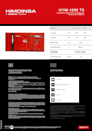 Agregaty prądotwórcze z silnikiem wysokoprężnym HIMOINSA HYW-1095 T6