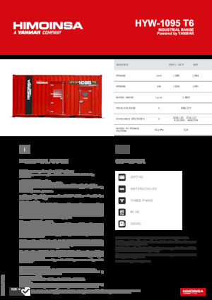 Agregaty prądotwórcze z silnikiem wysokoprężnym HIMOINSA HYW-1095 T6