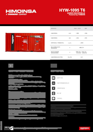 Agregaty prądotwórcze z silnikiem wysokoprężnym HIMOINSA HYW-1095 T6