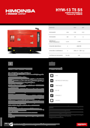 Agregaty prądotwórcze z silnikiem wysokoprężnym HIMOINSA HYW-13 T5 S5