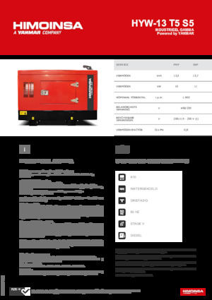 Agregaty prądotwórcze z silnikiem wysokoprężnym HIMOINSA HYW-13 T5 S5