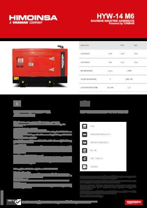 Agregaty prądotwórcze z silnikiem wysokoprężnym HIMOINSA HYW-14 M6