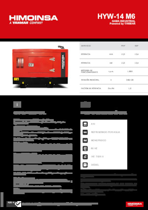 Agregaty prądotwórcze z silnikiem wysokoprężnym HIMOINSA HYW-14 M6