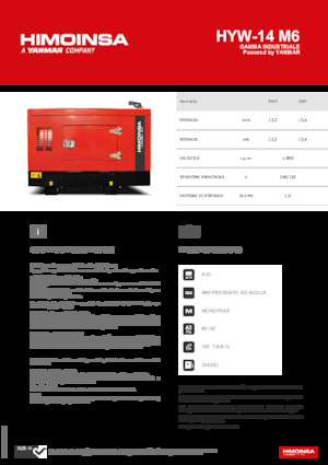 Agregaty prądotwórcze z silnikiem wysokoprężnym HIMOINSA HYW-14 M6