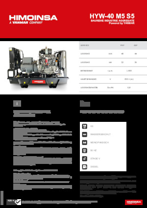 Agregaty prądotwórcze z silnikiem wysokoprężnym HIMOINSA HYW-40 M5 S5
