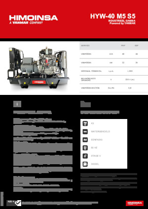 Agregaty prądotwórcze z silnikiem wysokoprężnym HIMOINSA HYW-40 M5 S5