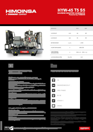 Agregaty prądotwórcze z silnikiem wysokoprężnym HIMOINSA HYW-45 T5 S5