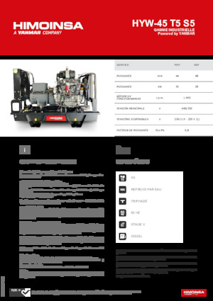 Agregaty prądotwórcze z silnikiem wysokoprężnym HIMOINSA HYW-45 T5 S5