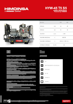 Agregaty prądotwórcze z silnikiem wysokoprężnym HIMOINSA HYW-45 T5 S5