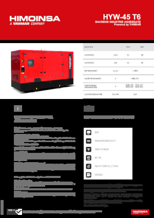 Agregaty prądotwórcze z silnikiem wysokoprężnym HIMOINSA HYW-45 T6
