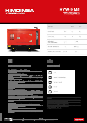 Agregaty prądotwórcze z silnikiem wysokoprężnym HIMOINSA HYW-9 M5