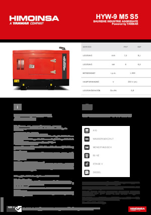 Agregaty prądotwórcze z silnikiem wysokoprężnym HIMOINSA HYW-9 M5 S5