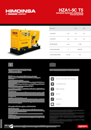 Agregaty prądotwórcze z silnikiem wysokoprężnym HIMOINSA HZA1-5C T5