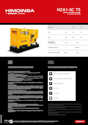 Agregaty prądotwórcze z silnikiem wysokoprężnym HIMOINSA HZA1-5C T5