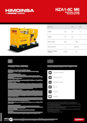 Agregaty prądotwórcze z silnikiem wysokoprężnym HIMOINSA HZA1-6C M6