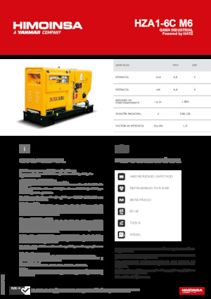 Agregaty prądotwórcze z silnikiem wysokoprężnym HIMOINSA HZA1-6C M6