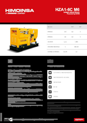 Agregaty prądotwórcze z silnikiem wysokoprężnym HIMOINSA HZA1-6C M6
