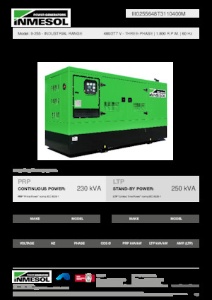 Agregaty prądotwórcze z silnikiem wysokoprężnym INMESOL II-255