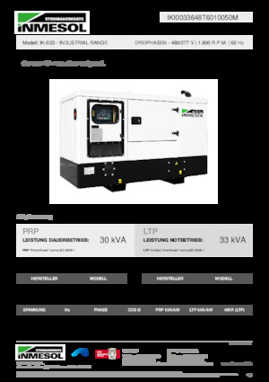 Agregaty prądotwórcze z silnikiem wysokoprężnym INMESOL IK-033