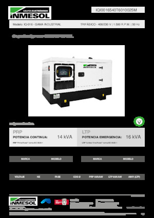 Agregaty prądotwórcze z silnikiem wysokoprężnym INMESOL IQ-016