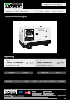 Agregaty prądotwórcze z silnikiem wysokoprężnym INMESOL IR-022