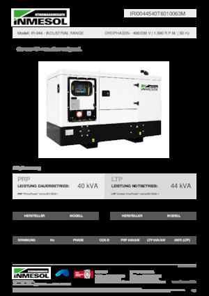 Agregaty prądotwórcze z silnikiem wysokoprężnym INMESOL IR-044