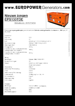 Agregaty prądotwórcze z silnikiem wysokoprężnym Europower New Boy EPS133TDE (S)