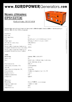 Agregaty prądotwórcze z silnikiem wysokoprężnym Europower New Boy EPS133TDE (S)