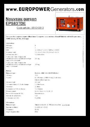 Agregaty prądotwórcze z silnikiem wysokoprężnym Europower New Boy EPS83TDE (S)