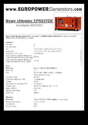 Agregaty prądotwórcze z silnikiem wysokoprężnym Europower New Boy EPS83TDE (S)