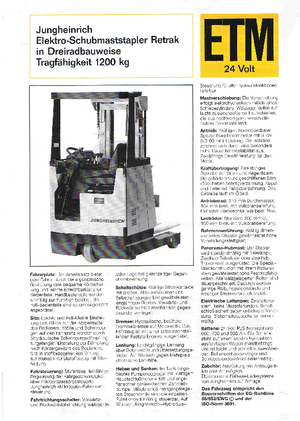 Wózki wysokiego składowania Jungheinrich Retrak ETM/ETV 12