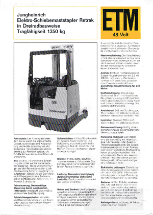 Wózki wysokiego składowania Jungheinrich Retrak ETM/ETV 13,5